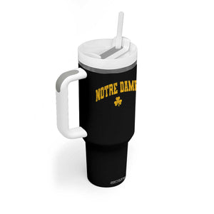 Notre Dame Indiana State Tumbler With Handle Vintage Varsity Sports Jersey Style Gold Shamrock
