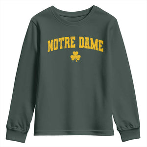 Notre Dame Indiana State Youth Sweatshirt Vintage Varsity Sports Jersey Style Gold Shamrock