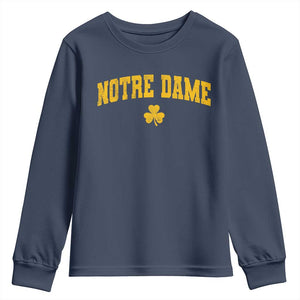 Notre Dame Indiana State Youth Sweatshirt Vintage Varsity Sports Jersey Style Gold Shamrock