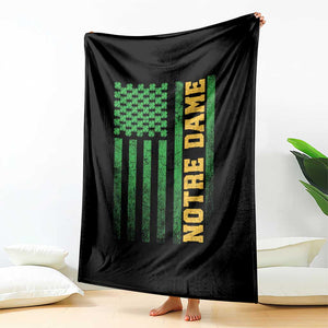 Vintage Notre Dame Indiana Shamrock American Flag Throw Blanket