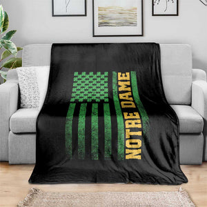 Vintage Notre Dame Indiana Shamrock American Flag Throw Blanket