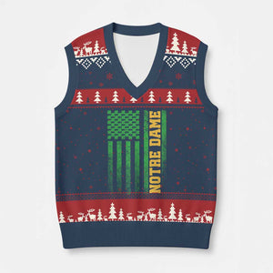 Vintage Notre Dame Indiana Shamrock American Flag V-Neck Knit Sweater Vest