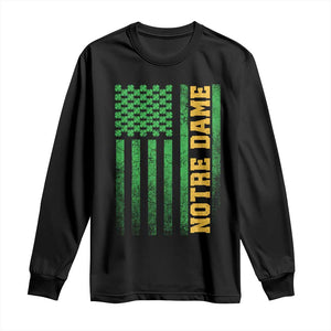 Vintage Notre Dame Indiana Shamrock American Flag Long Sleeve Shirt