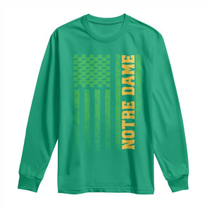 Vintage Notre Dame Indiana Shamrock American Flag Long Sleeve Shirt
