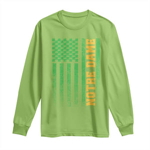 Vintage Notre Dame Indiana Shamrock American Flag Long Sleeve Shirt