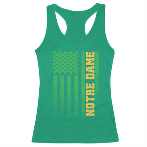 Vintage Notre Dame Indiana Shamrock American Flag Racerback Tank Top