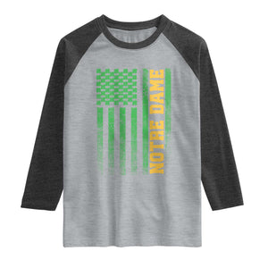 Vintage Notre Dame Indiana Shamrock American Flag Raglan Shirt
