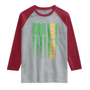 Vintage Notre Dame Indiana Shamrock American Flag Raglan Shirt