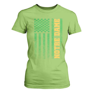 Vintage Notre Dame Indiana Shamrock American Flag T Shirt For Women