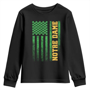 Vintage Notre Dame Indiana Shamrock American Flag Youth Sweatshirt