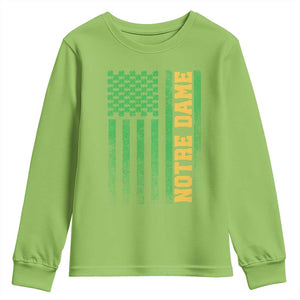 Vintage Notre Dame Indiana Shamrock American Flag Youth Sweatshirt