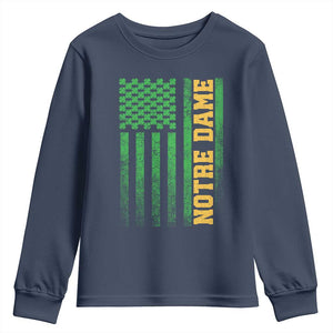 Vintage Notre Dame Indiana Shamrock American Flag Youth Sweatshirt