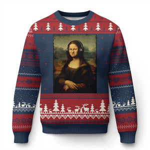 Funny Mona Lisa Bass Face Music Lovers DJs Ugly Christmas Sweater