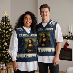 Funny Mona Lisa Bass Face Music Lovers DJs V-Neck Knit Sweater Vest