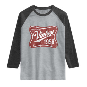 70th Birthday Beer Lover Vintage 1956 Limited Edition Raglan Shirt Red Metal Beer Soft Sign Graphic