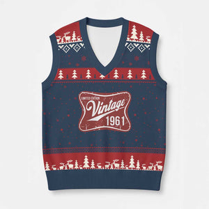 65th Birthday Beer Lover Vintage 1961 Limited Edition V-Neck Knit Sweater Vest Red Metal Beer Soft Sign Graphic
