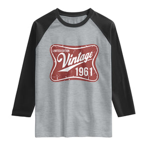 65th Birthday Beer Lover Vintage 1961 Limited Edition Raglan Shirt Red Metal Beer Soft Sign Graphic