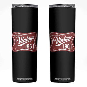 65th Birthday Beer Lover Vintage 1961 Limited Edition Skinny Tumbler Red Metal Beer Soft Sign Graphic