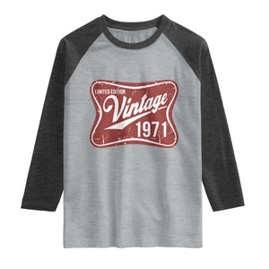 55th Birthday Beer Lover Vintage 1971 Limited Edition Raglan Shirt Red Metal Beer Soft Sign Graphic