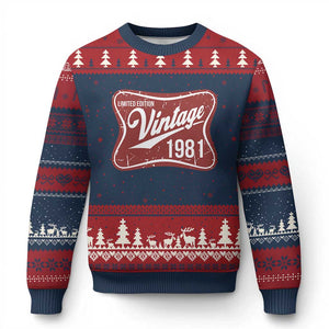 45th Birthday Beer Lover Vintage 1981 Limited Edition Ugly Christmas Sweater Red Metal Beer Soft Sign Graphic