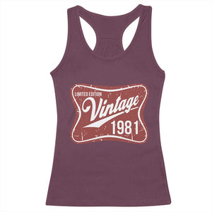 45th Birthday Beer Lover Vintage 1981 Limited Edition Racerback Tank Top Red Metal Beer Soft Sign Graphic