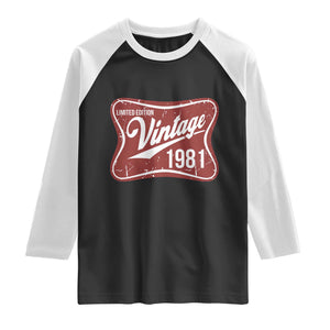 45th Birthday Beer Lover Vintage 1981 Limited Edition Raglan Shirt Red Metal Beer Soft Sign Graphic