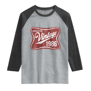40th Birthday Beer Lover Vintage 1986 Limited Edition Raglan Shirt Red Metal Beer Soft Sign Graphic