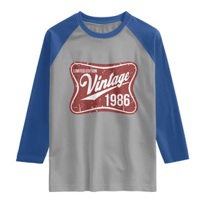 40th Birthday Beer Lover Vintage 1986 Limited Edition Raglan Shirt Red Metal Beer Soft Sign Graphic