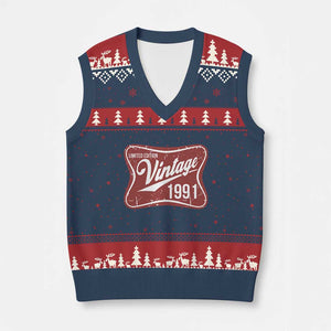 35th Birthday Beer Lover Vintage 1991 Limited Edition V-Neck Knit Sweater Vest Red Metal Beer Soft Sign Graphic