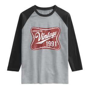 35th Birthday Beer Lover Vintage 1991 Limited Edition Raglan Shirt Red Metal Beer Soft Sign Graphic