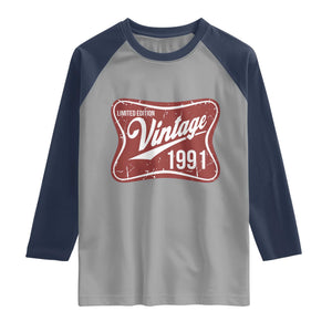 35th Birthday Beer Lover Vintage 1991 Limited Edition Raglan Shirt Red Metal Beer Soft Sign Graphic