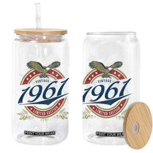 65th Birthday Beer Lover Vintage 1961 Limited Edition Glass Can Bald Eagle