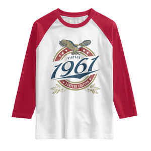 65th Birthday Beer Lover Vintage 1961 Limited Edition Raglan Shirt Bald Eagle