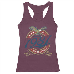 45th Birthday Beer Lover Vintage 1981 Limited Edition Racerback Tank Top Bald Eagle