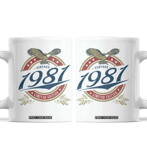 45th Birthday Beer Lover Vintage 1981 Limited Edition Coffee Mug Bald Eagle
