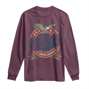 40th Birthday Beer Lover Vintage 1986 Limited Edition Long Sleeve Shirt Bald Eagle
