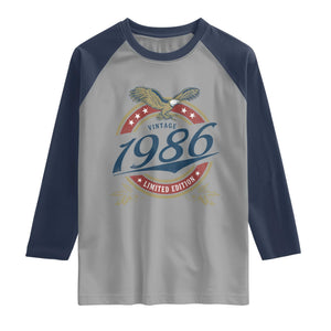 40th Birthday Beer Lover Vintage 1986 Limited Edition Raglan Shirt Bald Eagle