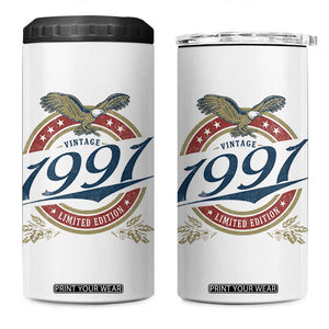 35th Birthday Beer Lover Vintage 1991 Limited Edition 4 in 1 Can Cooler Tumbler Bald Eagle