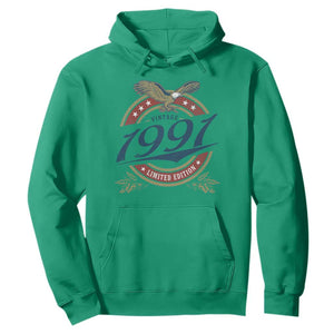 35th Birthday Beer Lover Vintage 1991 Limited Edition Hoodie Bald Eagle