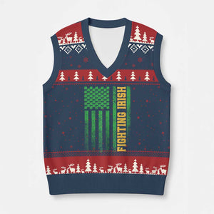 Vintage Fighting Irish Shamrock American Flag V-Neck Knit Sweater Vest