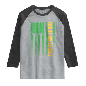 Vintage Fighting Irish Shamrock American Flag Raglan Shirt