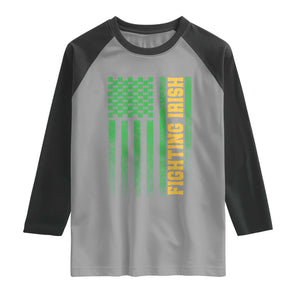 Vintage Fighting Irish Shamrock American Flag Raglan Shirt