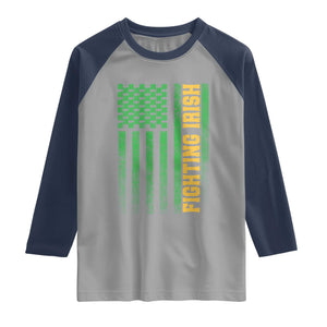 Vintage Fighting Irish Shamrock American Flag Raglan Shirt