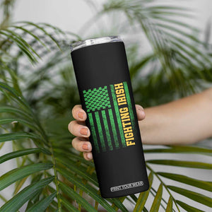Vintage Fighting Irish Shamrock American Flag Skinny Tumbler