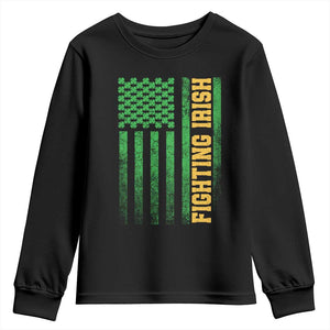 Vintage Fighting Irish Shamrock American Flag Youth Sweatshirt
