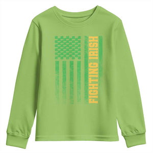 Vintage Fighting Irish Shamrock American Flag Youth Sweatshirt