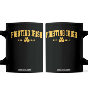 Fighting Irish Est 1842 Coffee Mug Vintage Varsity Sports Jersey Style Gold Shamrock
