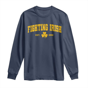 Fighting Irish Est 1842 Long Sleeve Shirt Vintage Varsity Sports Jersey Style Gold Shamrock