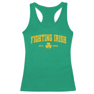 Fighting Irish Est 1842 Racerback Tank Top Vintage Varsity Sports Jersey Style Gold Shamrock