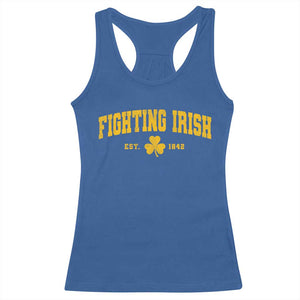 Fighting Irish Est 1842 Racerback Tank Top Vintage Varsity Sports Jersey Style Gold Shamrock